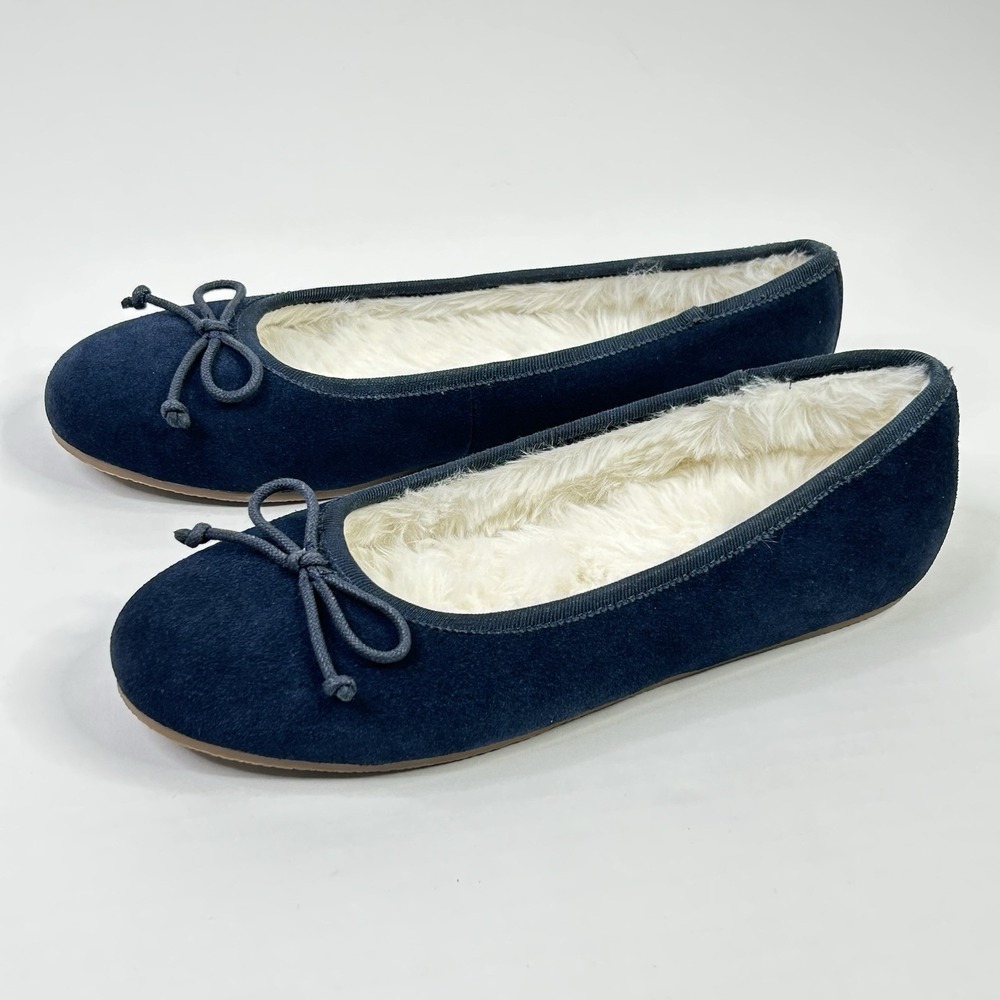 Talbots Blair Cozy Bow Slippers Dark Indigo Blue Faux Fur Lined Womens 6M Sample